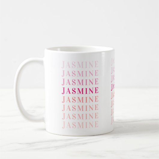 Moderne Naam Monogram Gepersonaliseerd Roze Koraal Koffiemok (Links)