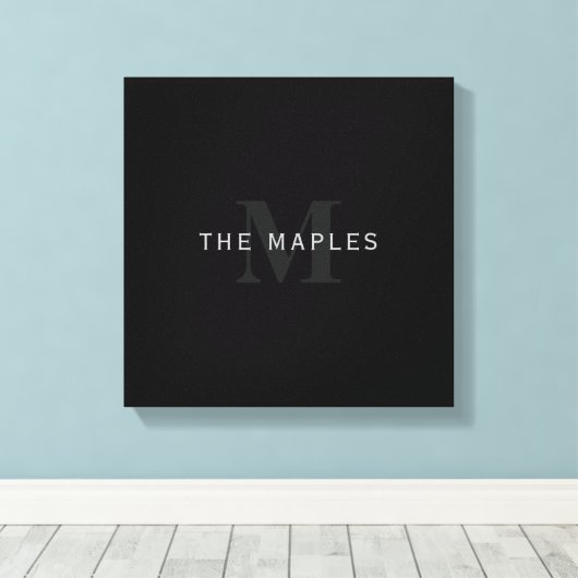 Moderne naam & monogram | Grijs & Zwart Canvas Afdruk (Insitu (Houten vloer))
