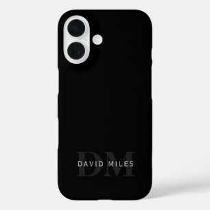 Moderne naam & monogram Grijs & Zwart iPhone 16 Hoesje