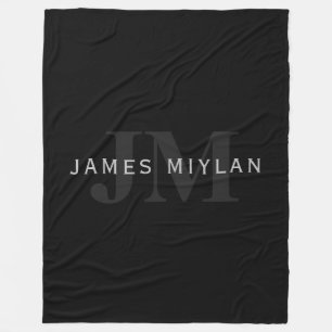 Moderne naam & monogram Grijs & Zwart Fleece Deken