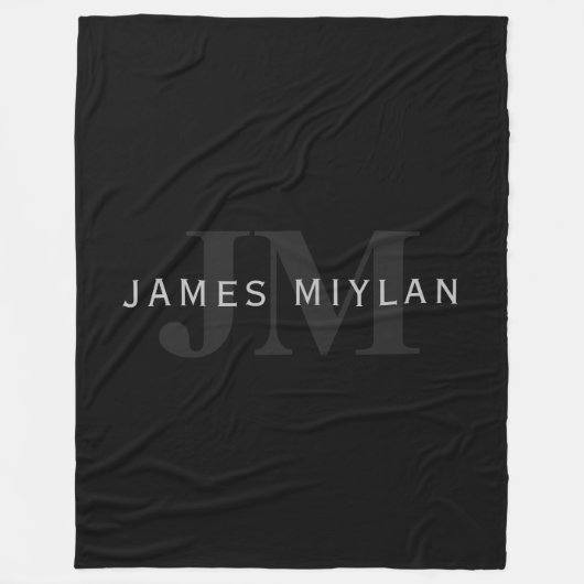 Moderne naam & monogram | Grijs & Zwart Fleece Deken (Voorkant)