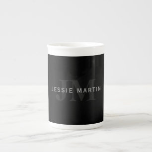 Moderne naam & monogram Grijs & Zwart Porselein Kop