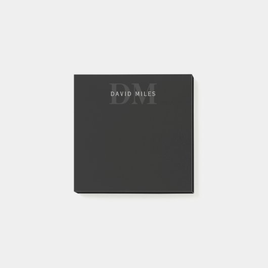 Moderne naam & monogram | Grijs & Zwart Post-it® Notes (Voorkant)