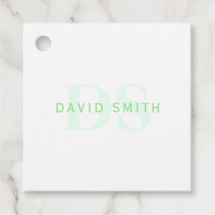 Moderne naam & monogram Groen & Wit Bedankjes Labels