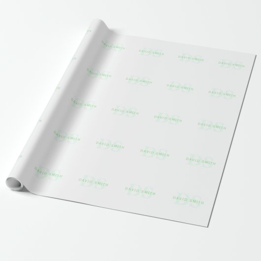 Moderne naam & monogram | Groen & Wit Cadeaupapier (Uitgerold)