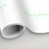 Moderne naam & Monogram | Groen & Wit Cadeaupapier