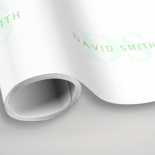 Moderne naam & Monogram | Groen & Wit Cadeaupapier