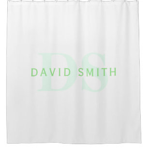Moderne naam & Monogram Groen & Wit Douchegordijn