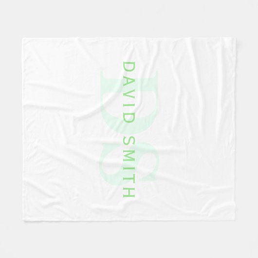 Moderne naam & Monogram | Groen & Wit Fleece Deken (Voorkant (Horizontaal))