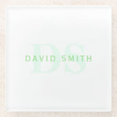 Moderne naam & Monogram | Groen & Wit Glazen Onderzetter (Voorkant)