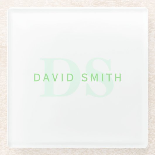 Moderne naam & Monogram | Groen & Wit Glazen Onderzetter (Voorkant)