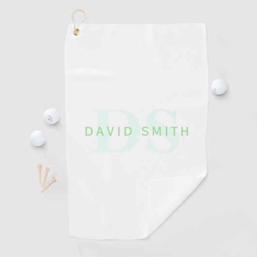 Moderne naam & Monogram | Groen & Wit Golfhanddoek (Insitu)