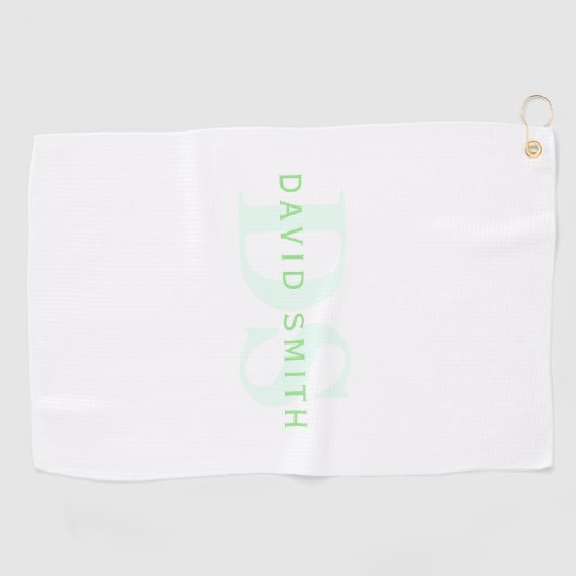 Moderne naam & Monogram | Groen & Wit Golfhanddoek (Horizontaal)