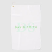 Moderne naam & Monogram | Groen & Wit Golfhanddoek (Voorkant)