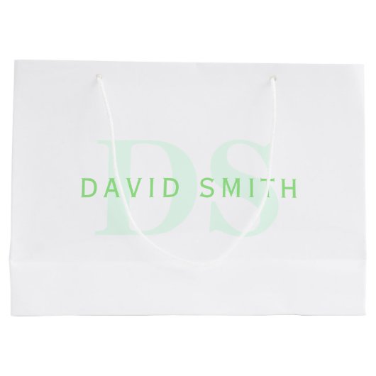 Moderne naam & Monogram | Groen & Wit Groot Cadeauzakje (Achterkant)