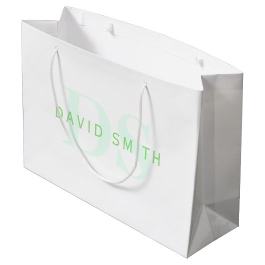 Moderne naam & Monogram | Groen & Wit Groot Cadeauzakje (Achterkant Gekanteld)