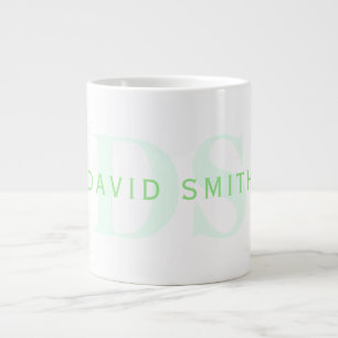 Moderne naam & Monogram   Groen & Wit Grote Koffiekop
