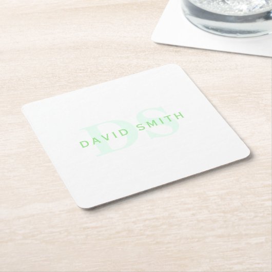 Moderne naam & Monogram | Groen & Wit Kartonnen Onderzetters (Schuin)