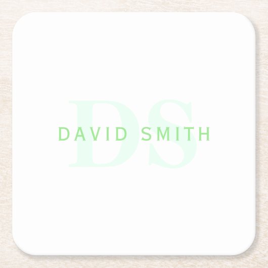 Moderne naam & Monogram | Groen & Wit Kartonnen Onderzetters (Voorkant)