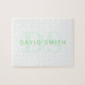 Moderne naam & Monogram | Groen & Wit Legpuzzel (Horizontaal)