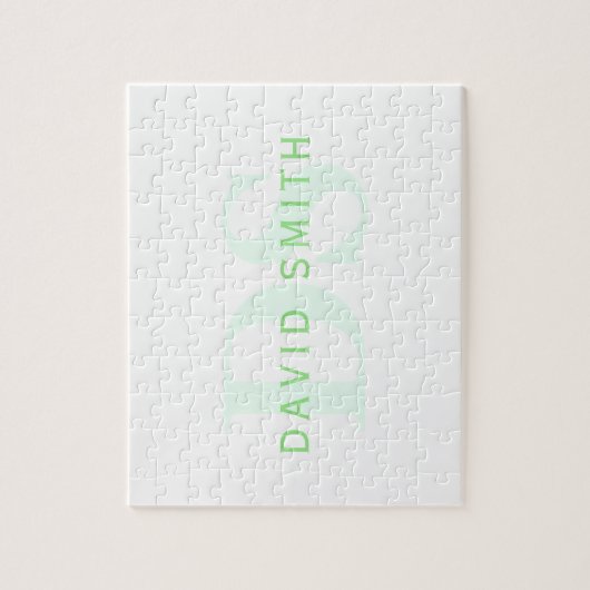 Moderne naam & Monogram | Groen & Wit Legpuzzel (Verticaal)