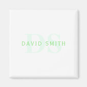 Moderne naam & Monogram | Groen & Wit Magneet (Voorkant)