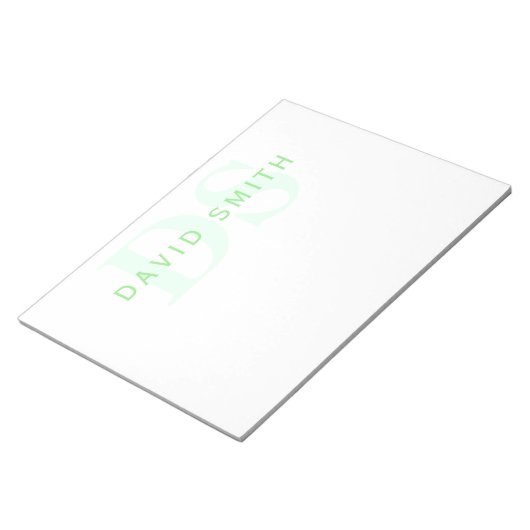 Moderne naam & monogram | Groen & Wit Notitieblok (Schuin)