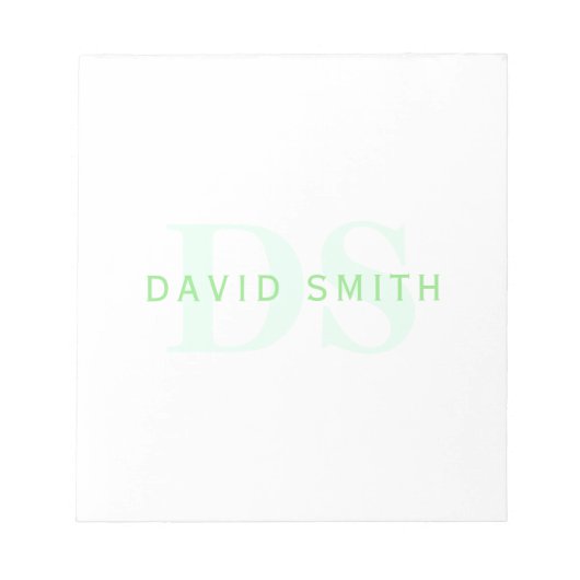 Moderne naam & Monogram | Groen & Wit Notitieblok (Voorkant)