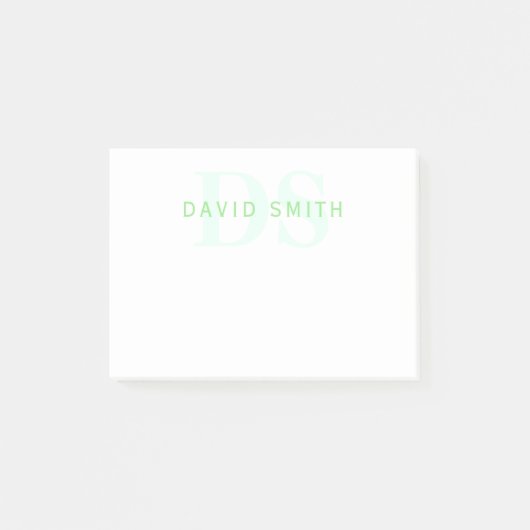 Moderne naam & Monogram | Groen & Wit Post-it® Notes (Voorkant)