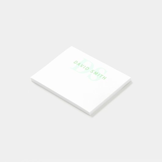 Moderne naam & Monogram | Groen & Wit Post-it® Notes (Schuin)