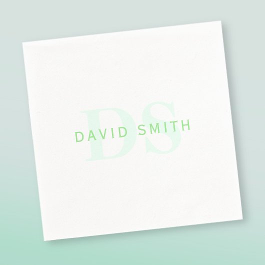 Moderne naam & Monogram | Groen & Wit Servet
