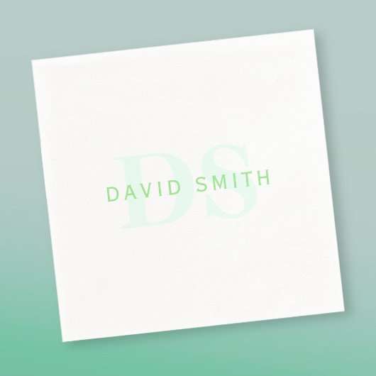 Moderne naam & Monogram | Groen & Wit Servet