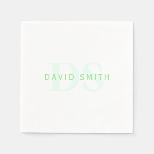 Moderne naam & Monogram | Groen & Wit Servet (Voorkant)