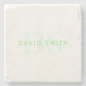 Moderne naam & Monogram | Groen & Wit Stenen Onderzetter (Voorkant)