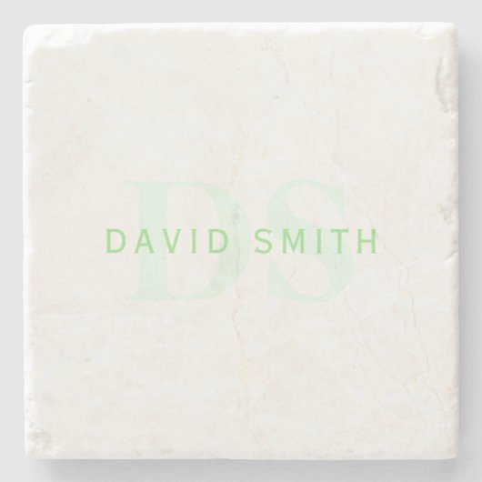 Moderne naam & Monogram | Groen & Wit Stenen Onderzetter (Voorkant)