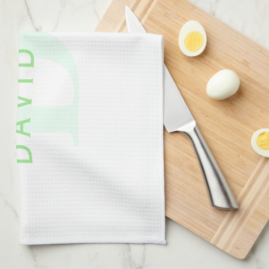 Moderne naam & Monogram | Groen & Wit Theedoek (Quarter Fold)