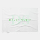 Moderne naam & Monogram | Groen & Wit Theedoek (Horizontaal)