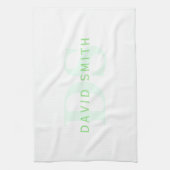 Moderne naam & Monogram | Groen & Wit Theedoek (Verticaal)