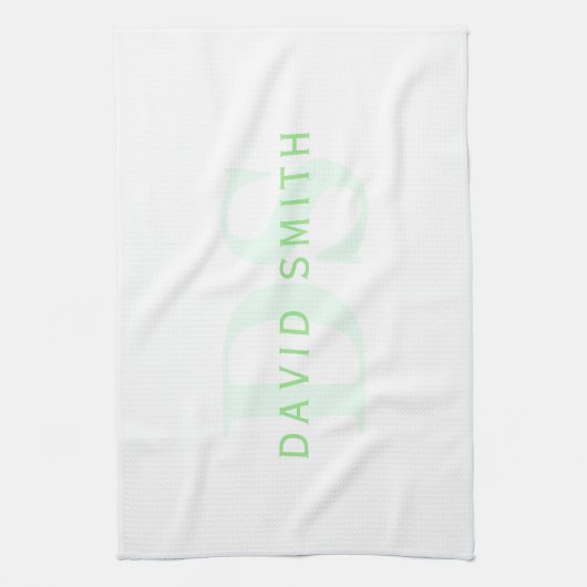 Moderne naam & Monogram | Groen & Wit Theedoek (Verticaal)