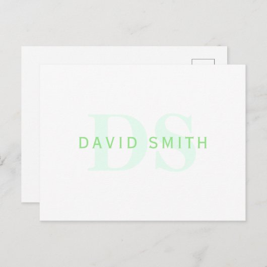 Moderne naam & Monogram | Groen & Wit Uitnodiging Briefkaart (Voorkant / Achterkant)