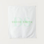 Moderne naam & Monogram | Groen & Wit Wandkleed (Voorkant)