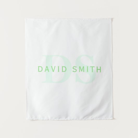 Moderne naam & Monogram | Groen & Wit Wandkleed (Voorkant)