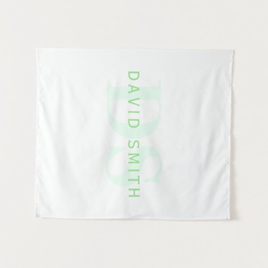 Moderne naam & Monogram | Groen & Wit Wandkleed (Voorkant (horizontaal))