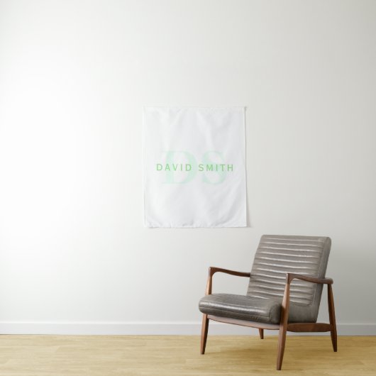 Moderne naam & Monogram | Groen & Wit Wandkleed (In situ)
