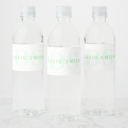 Moderne naam & Monogram | Groen & Wit Waterfles Etiket (Flessen)