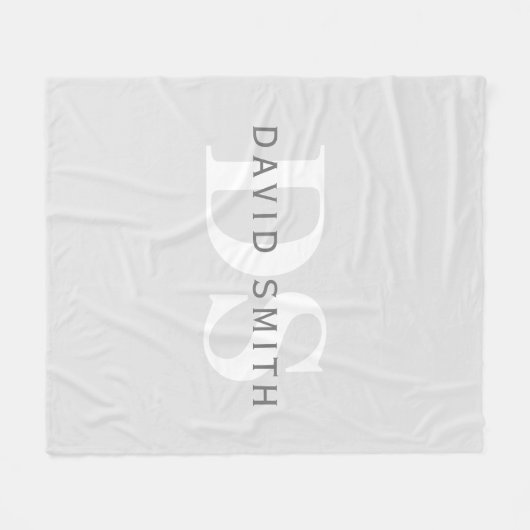 Moderne naam & Monogram | Licht & donkergrijs wit Fleece Deken (Voorkant (Horizontaal))