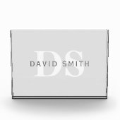 Moderne naam & Monogram | Licht & donkergrijs wit Fotoblokken (Voorkant)