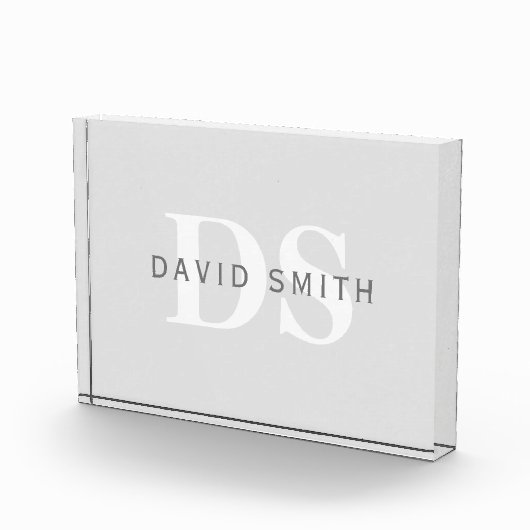 Moderne naam & Monogram | Licht & donkergrijs wit Fotoblokken (Rechts)