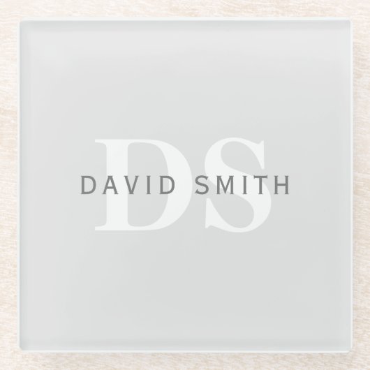 Moderne naam & Monogram | Licht & donkergrijs wit Glazen Onderzetter (Voorkant)