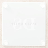 Moderne naam & Monogram | Licht & donkergrijs wit Glazen Onderzetter (Achterkant)